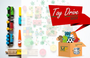 Toy Drive 2022 ad, showing many stylized toys