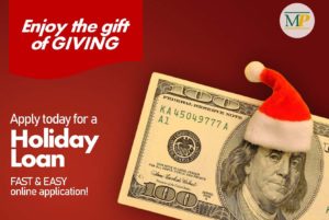 hundred dollar bill with santa hat - holiday loan (link to loan page)
