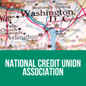Map showing the text Washington DC, with the text National Credit Union Association over it, and linking to the NCUA's website