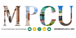 MPCU each with a photo of a Members Plus branch in the shape of the letters, with social media icons below it.