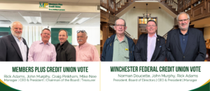 Merger votes with some of the organization leaders at each vote (MPCU Vote and WFCU Vote).