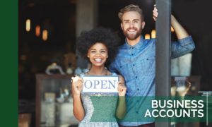 Couple opening their business - business accounts link in text