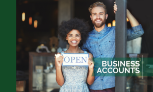 Couple opening their business - business accounts link in text